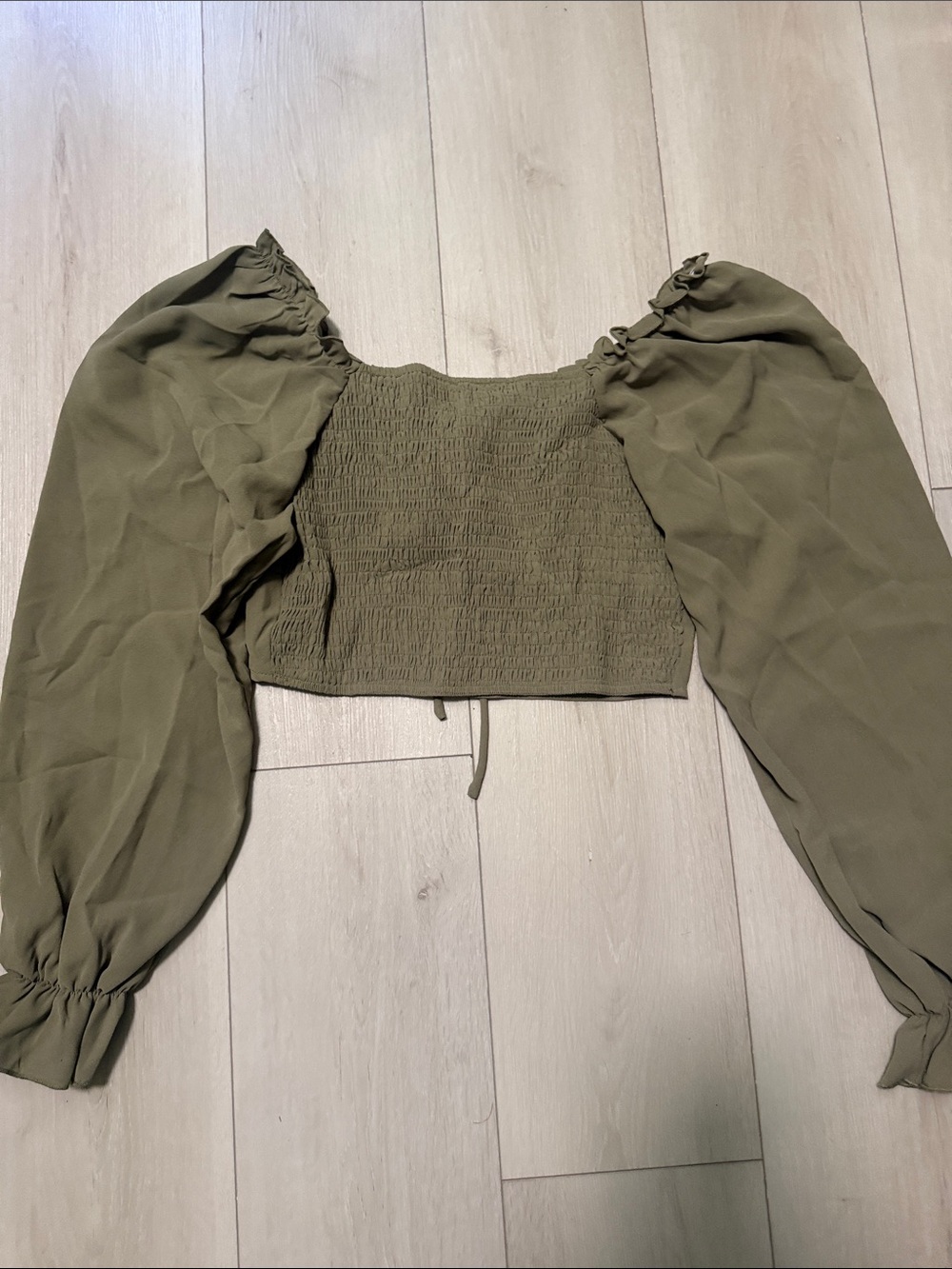 SHEIN Women’s Olive Green Off-Shoulder Peasant Crop Top long sleeve S - Picture 3 of 10